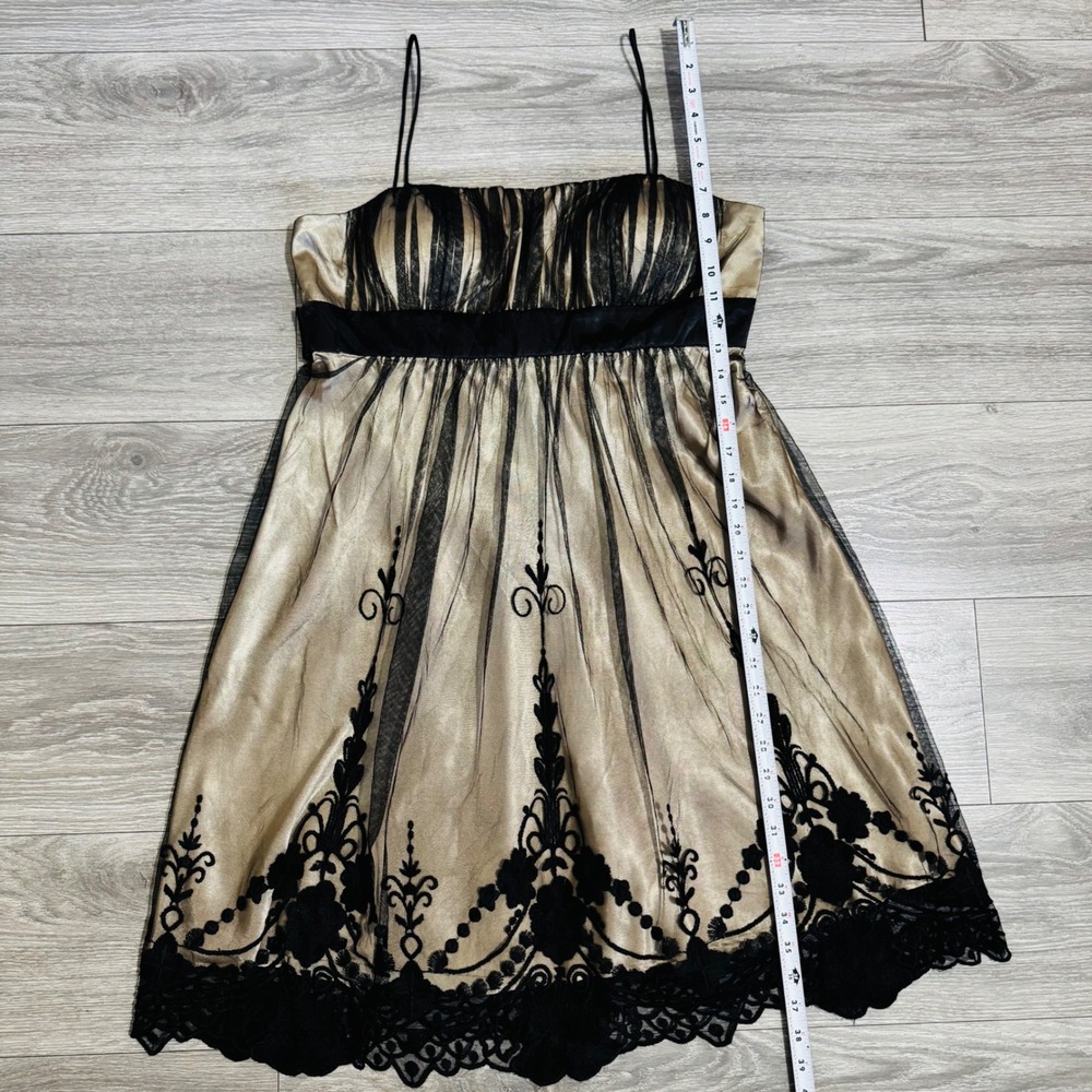 Vintage Y2K‎ SL Fashions Black Beige Mesh Overlay Whimsigoth Babydoll Dress 14 - Picture 12 of 13
